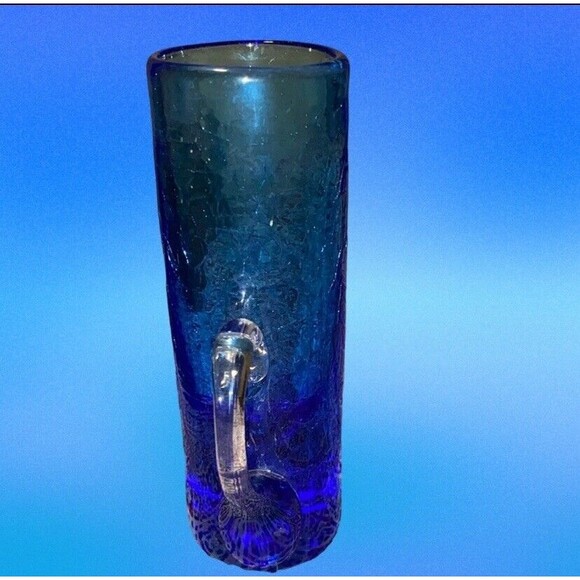 #606 pilgrim Art Glass Benedictine Applied Handle Tall Crackle Blue Shot Glass - Picture 5 of 10
